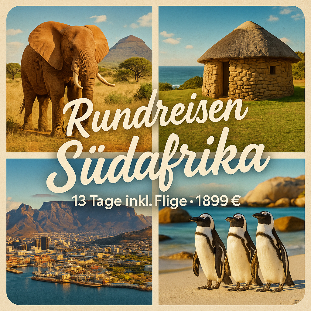 Rundreisen Südafrika: Zwischen Küste, Kultur & Kapstadt in 3-Sterne-Hotels 13-tägig inkl. Flüge 3-Sterne-Hotels mit Frühstück Inkl. Ausflüge &