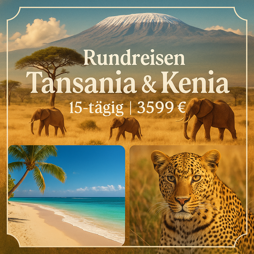 Kombinationsreisen Tansania & Kenia: Elefanten, Savannen & weiße Strände 15-tägig inkl. Flüge Mittelklassehotels/Lodges mit Vollpension / 4.5-Ster