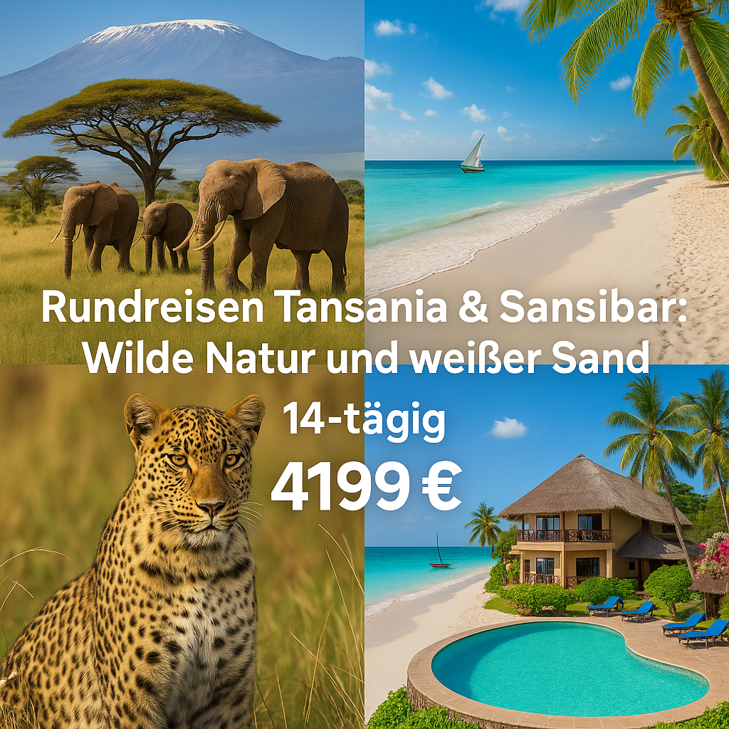 Kombinationsreisen Tansania & Sansibar: Wilde Natur und weißer Sand 14-tägig inkl. Flug Mittelklassehotels/Lodges mit Vollpension / 4-Sterne-Hotel m Kombinationsreisen Tansania & Sansibar: Wilde Natur und weißer Sand 14-tägig inkl. Flug Mittelklassehotels/Lodges mit Vollpension / 4-Sterne-Hotel m