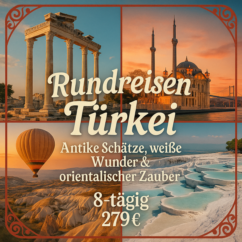 Rundreisen Türkei: Antike Schätze, weiße Wunder & orientalischer Zauber 8-tägig inkl. Flüge 5-Sterne-Hotel/Thermalhotel/4-Sterne-Hotel mit Halbpe