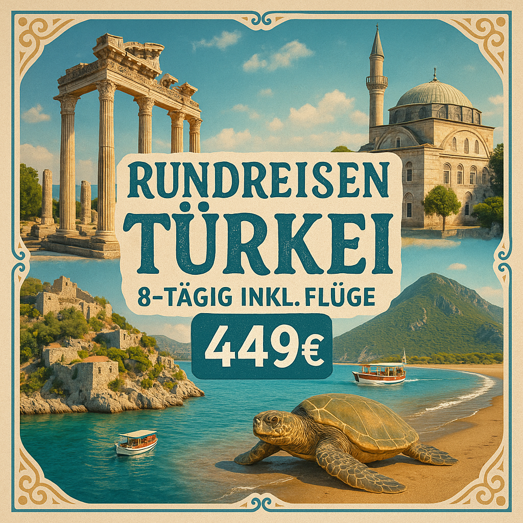 Rundreisen Türkei: Kultur, Natur und Geschichte hautnah erleben 8-tägig inkl. Flüge 4-Sterne-Hotels mit Halbpension Inkl. Ausflüge i. W. v. ca. 15