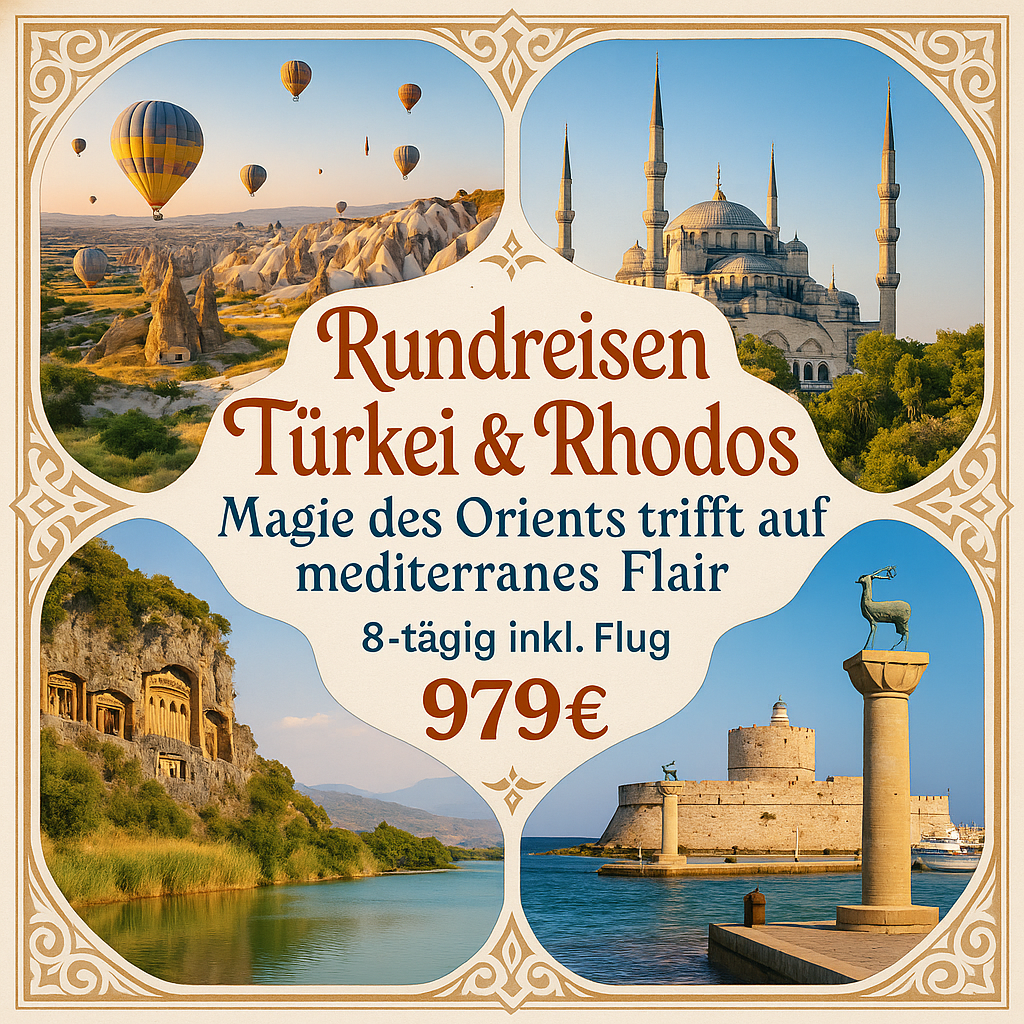 Rundreisen Türkei & Rhodos: Magie des Orients trifft auf mediterranes Flair 8-tägig inkl. Flug 4-Sterne-Hotels mit Halbpension Ganztagsausflug auf R