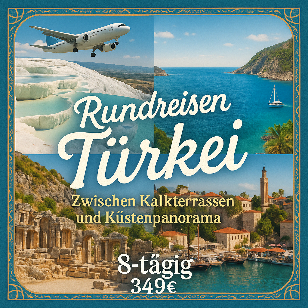Rundreisen Türkei: Zwischen Kalkterrassen und Küstenpanorama 8-tägig inkl. Flüge 4- bzw. 5-Sterne-Hotels/Thermalhotel mit Halbpension Inkl. Ausfl?