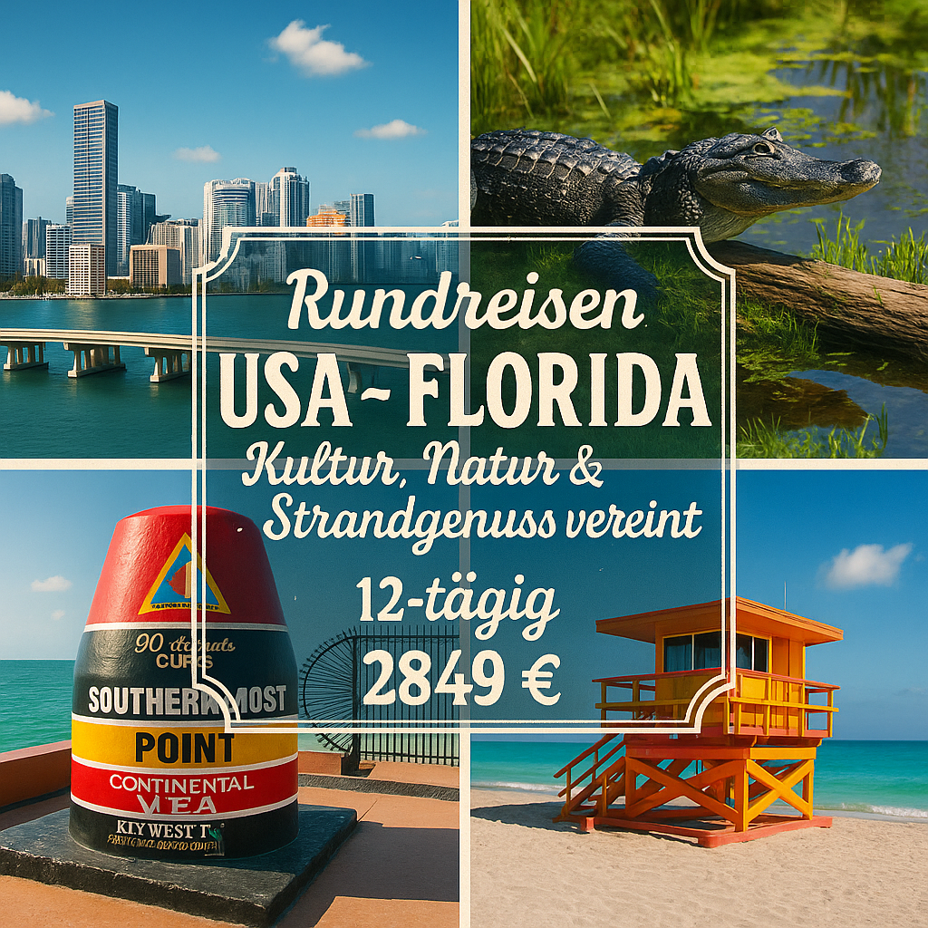 Rundreisen USA - Florida: Kultur, Natur & Strandgenuss vereint 12-tägig inkl. Flüge Mittelklassehotels/3-Sterne-Hotel mit Frühstück Inkl. Ausflüg