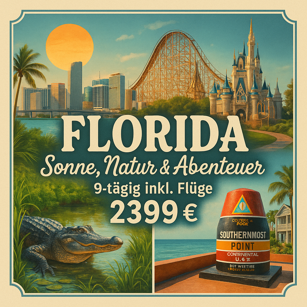 Rundreisen USA - Florida: Sonne, Natur & Abenteuer 9-tägig inkl. Flüge Mittelklassehotels mit Frühstück Inkl. Ausflüge, Aktivitäten und Parkeint