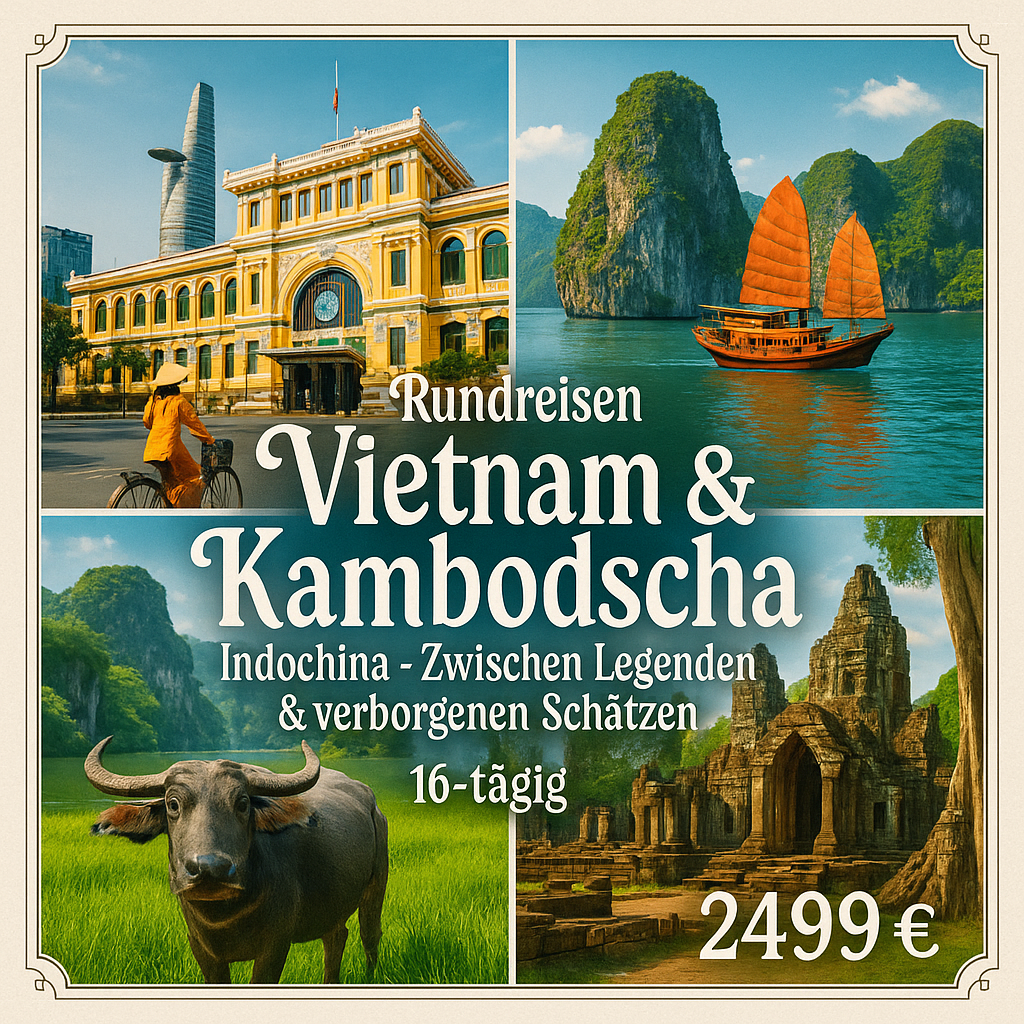 Rundreisen Vietnam & Kambodscha: Indochina - Zwischen Legenden & verborgenen Schätzen 16-tägig inkl. Flüge Mittelklassehotels/Dschunke mit Verpfleg