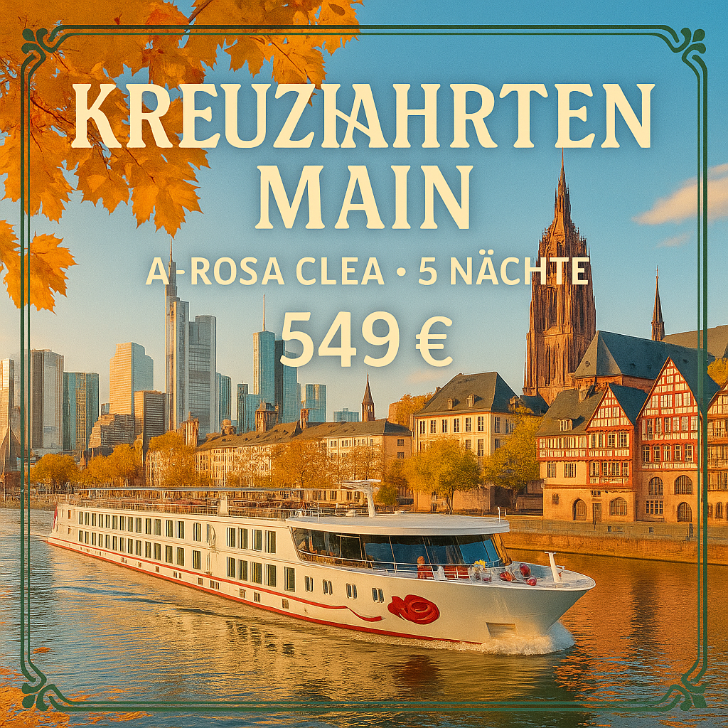 Kreuzfahrten Main: Flusskreuzfahrt mit A-ROSA CLEA ab/an Frankfurt am Main 5 Nächte Premium-Plus-Schiff mit Premium alles inklusive Über Nacht in Fr