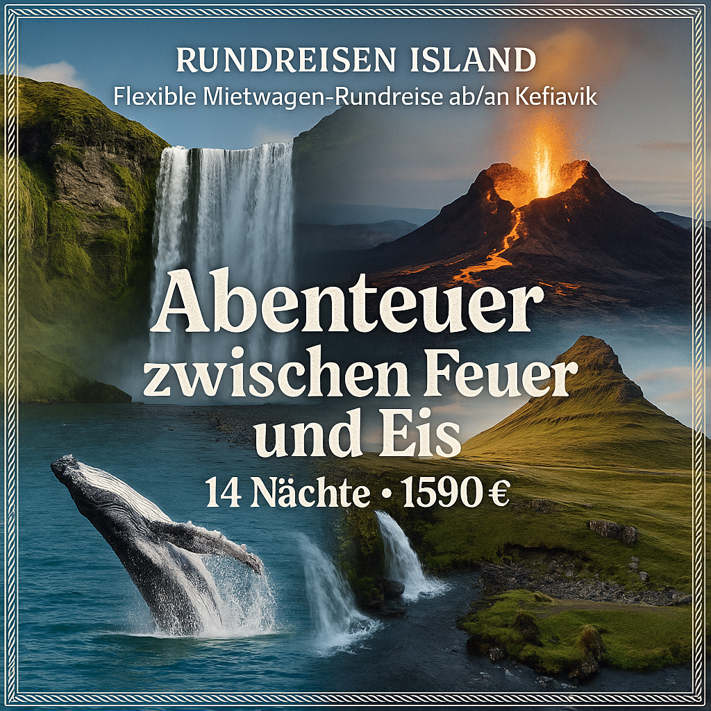 Rundreisen Island: Flexible Mietwagen-Rundreise ab/an Keflavik: Abenteuer zwischen Feuer und Eis 13 Nächte Route, Dauer und weitere Reisebestandteile