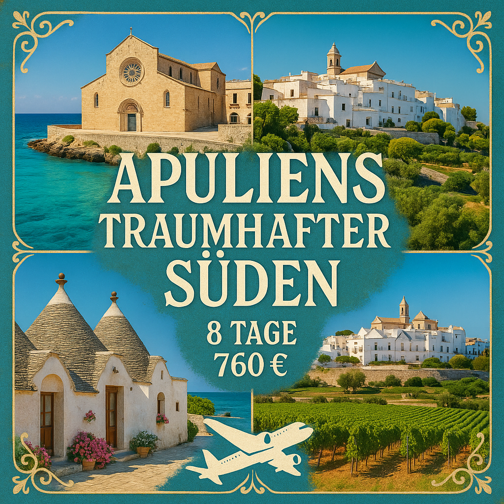 Rundreisen Italien - Apulien Süden: Flexible Mietwagen-Rundreise ab/an Brindisi: Apuliens traumhafter Süden 7 Nächte Route, Dauer und weitere Reise