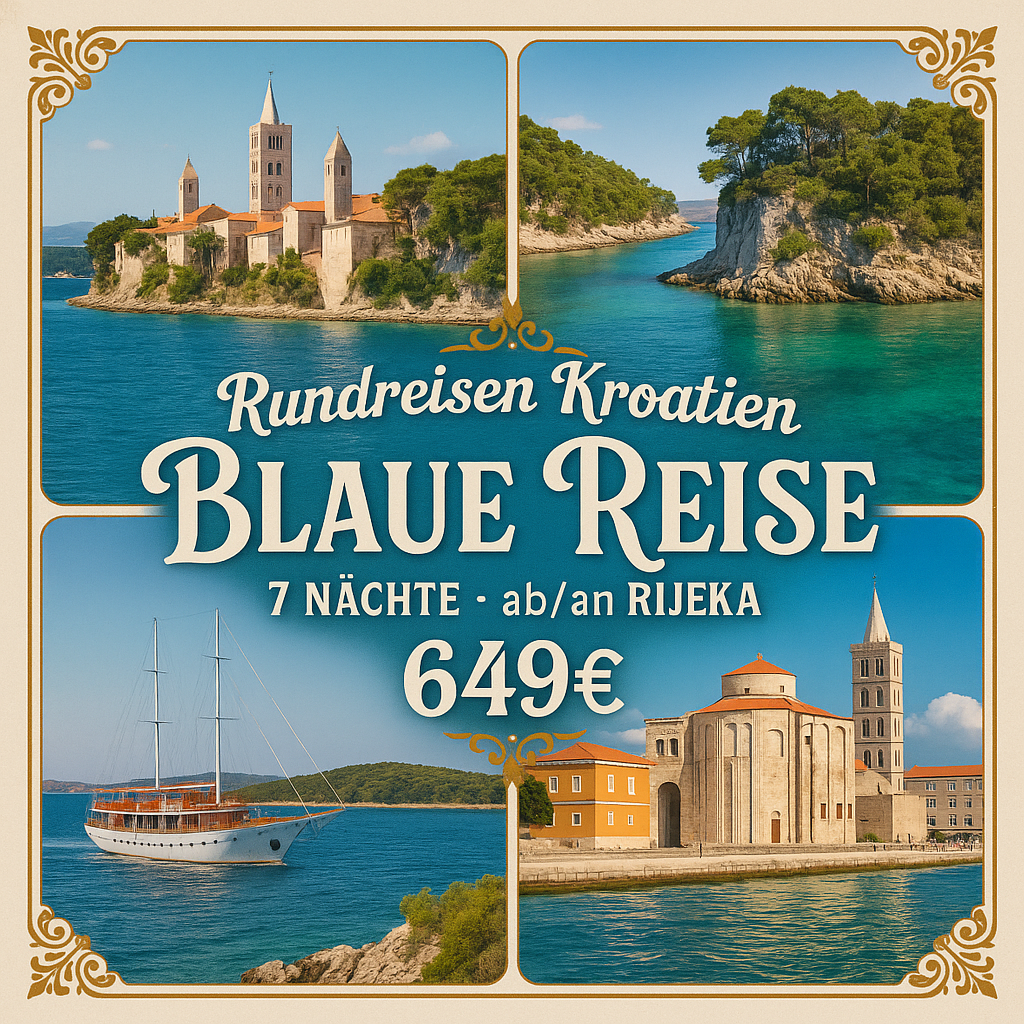 Rundreisen Kroatien: Blaue Reise mit einem Motorsegler ab/an Rijeka 7 Nächte Motorsegler/-yacht mit Halbpension Inkl. Altstadtführungen in Rab und Z