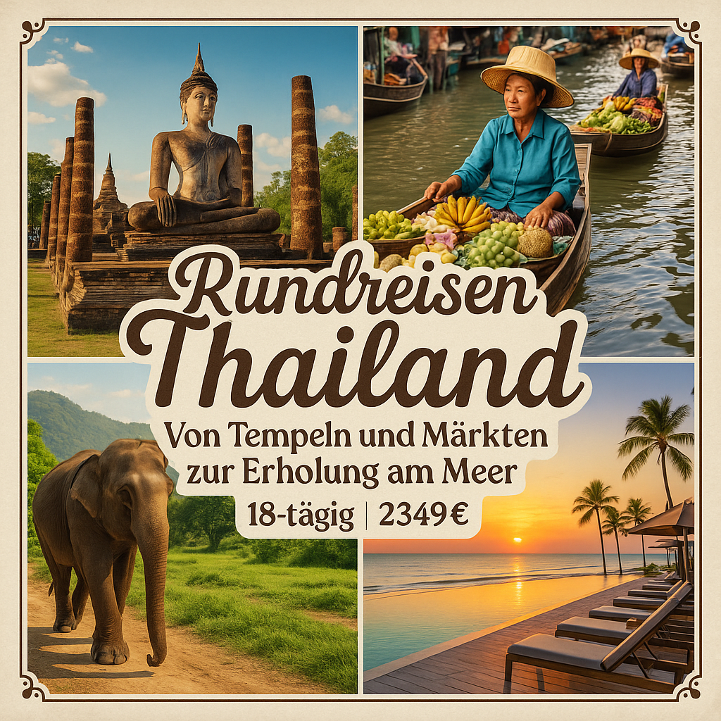 Rundreisen Thailand: Von Tempeln und Märkten zur Erholung am Meer 18-tägig inkl. Flüge 3-/4-Sterne-Hotels mit Verpflegung / 5-Sterne-Hotel mit Frü