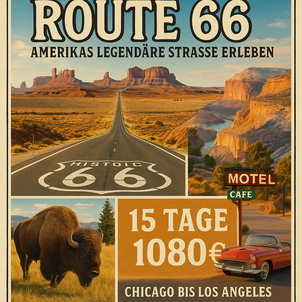 Rundreisen USA: Flexible Mietwagen-Rundreise ab Chicago bis Los Angeles: Route 66 - Amerikas legendäre Straße erleben. 14 Nächte Route, Dauer und w