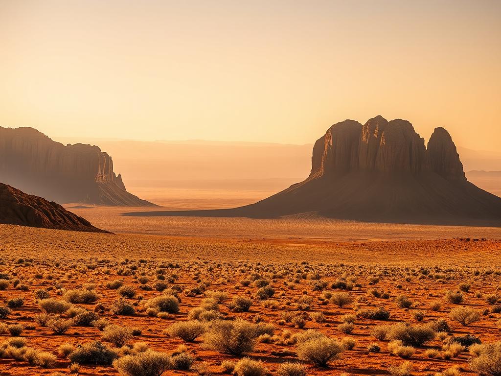 A vast, awe-inspiring landscape unfolds in Damaraland, Namibia. In the foreground, towering granite formations rise majestically, casting long shadows across the rugged terrain. The middle ground is dotted with hardy, sun-weathered vegetation, their muted hues complementing the earthy tones of the surrounding cliffs. The background features a dramatic, cloudless sky that stretches endlessly, bathing the scene in a warm, golden glow. The overall atmosphere is one of tranquil solitude, inviting the viewer to bask in the timeless beauty of this unique and captivating region. A vast, awe-inspiring landscape unfolds in Damaraland, Namibia. In the foreground, towering granite formations rise majestically, casting long shadows across the rugged terrain. The middle ground is dotted with hardy, sun-weathered vegetation, their muted hues complementing the earthy tones of the surrounding cliffs. The background features a dramatic, cloudless sky that stretches endlessly, bathing the scene in a warm, golden glow. The overall atmosphere is one of tranquil solitude, inviting the viewer to bask in the timeless beauty of this unique and captivating region.