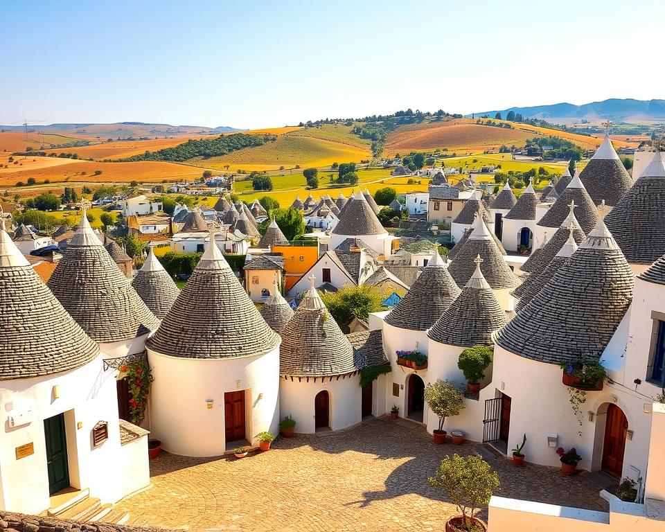 Architektur der Trulli Häuser mit kegelförmigen Dächern Architektur der Trulli Häuser mit kegelförmigen Dächern
