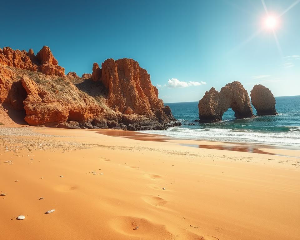 Felsformationen und Sandstrand Landschaft Felsformationen und Sandstrand Landschaft