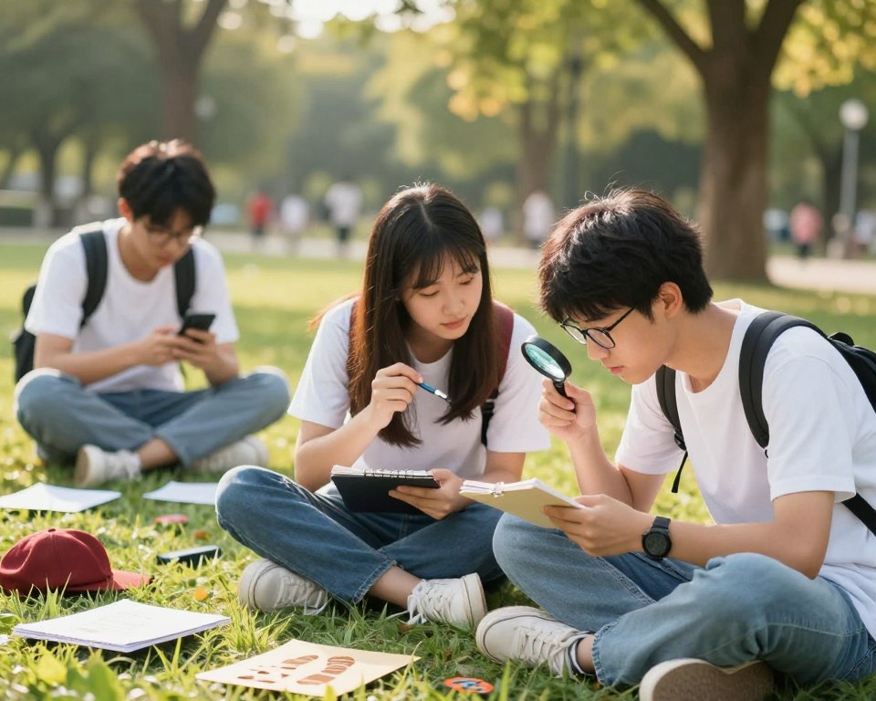 Jugendliche bei Detektiv-Ermittlungstechniken