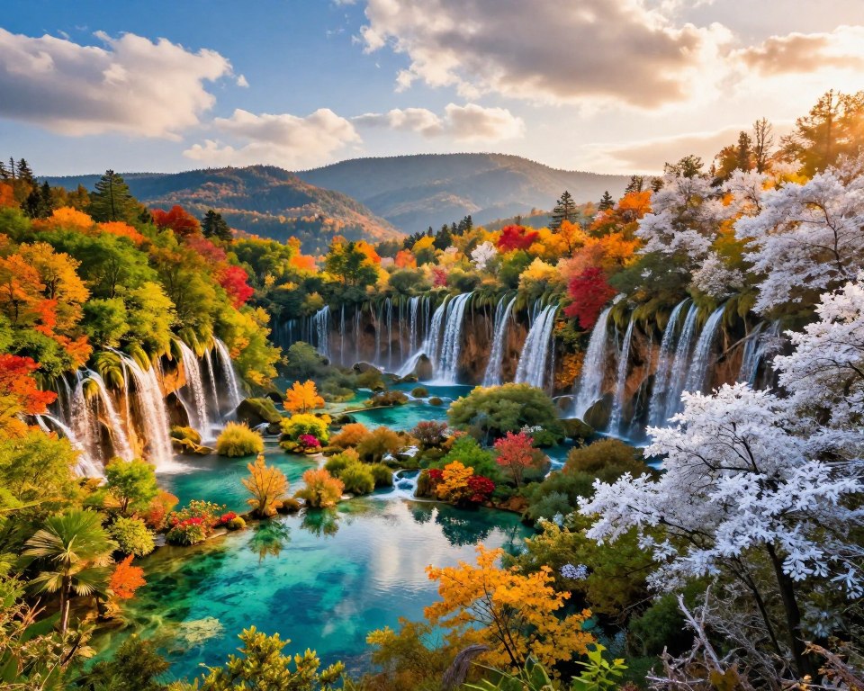 Plitvicer Seen in verschiedenen Jahreszeiten